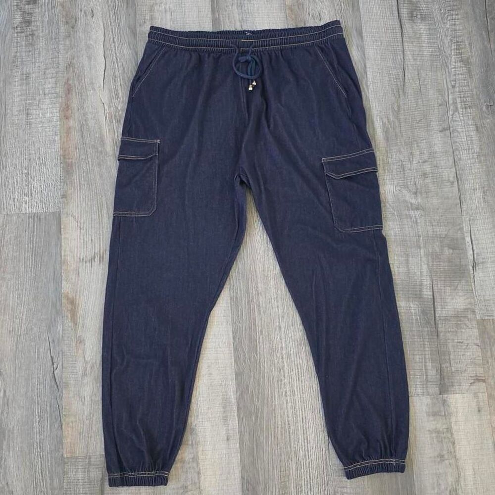 Bae City Womens Plus Size 3X Blue Cargo Jogger Pants Stretch Knit Pockets